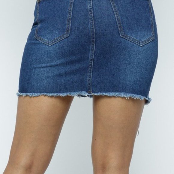 Distressed Denim Skirt with Rhinestone Trim - Picture 4 of 6